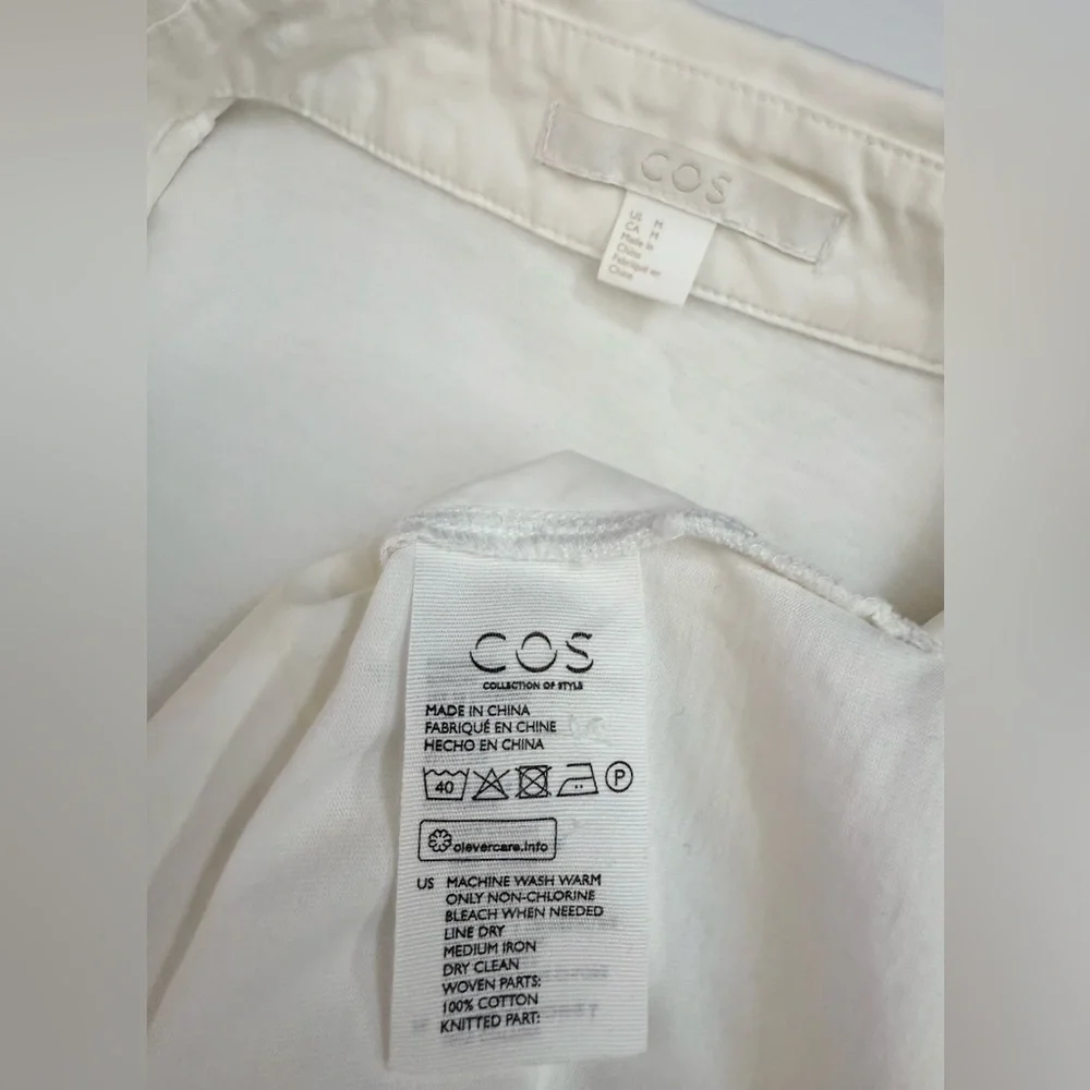 COS A-Line Mini Shirt Dress Women M White Minimalist 1/4 Button Up Cotton Summer - Picture 9 of 14